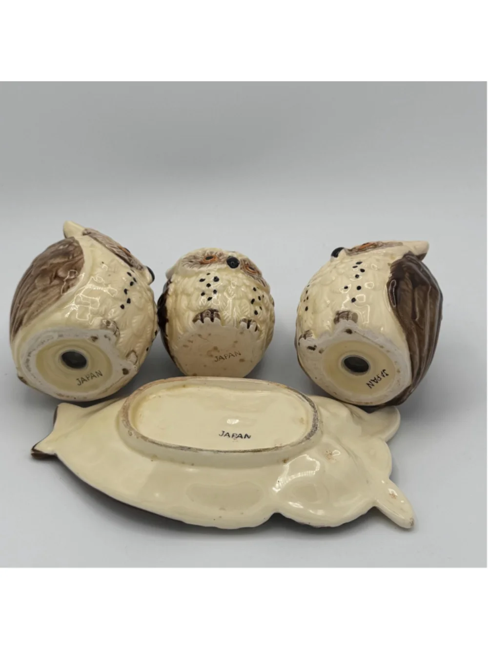 Vintage Enesco Made in Japan Owl Kitchen Set |Owl Salt and Pepper Shakers, Tooth